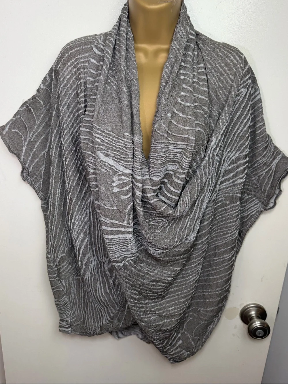Lafayette 148 Gray Draped Knit Abstract Stripe Oversized Poncho Top NWT‎ M-XL